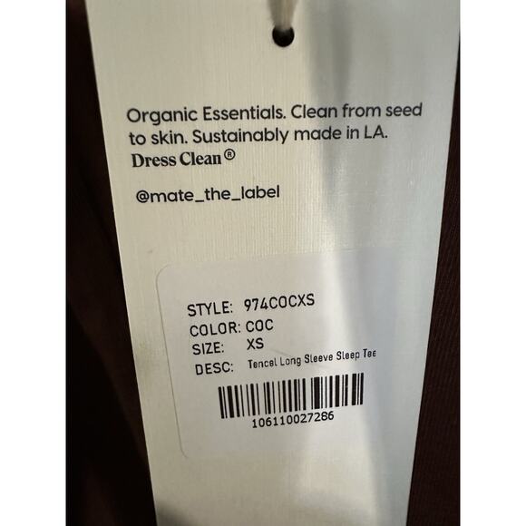 MATE the Label Long Sleeve Tencel Sleep Tee Color Cocoa Size XS - Picture 8 of 8